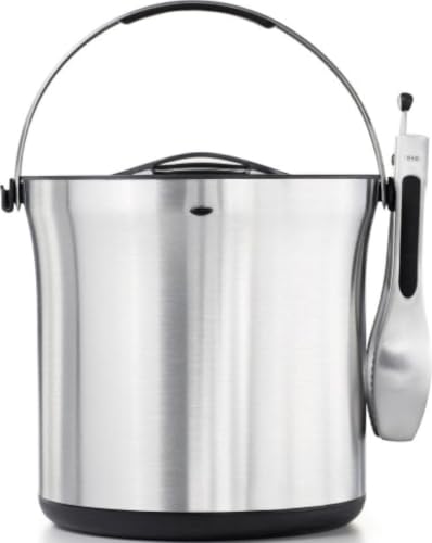 OXO Steel Ice Bucket with Tongs Set | Double-Wall Keeps Ice Cold