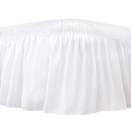 Wrap Around King Bed Skirt with 15-Inch Drop - Elastic Dust Ruffle, White