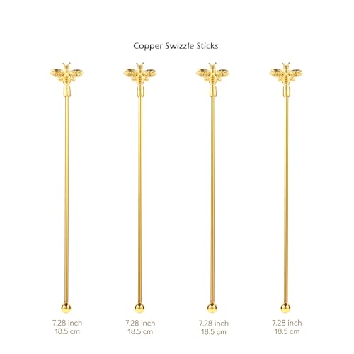GaryVault 4Pcs Bumble Bee Cocktail Stir Sticks Stainless Steel with Gold Decor Top