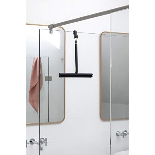Brabantia Silicone Shower Squeegee with Hook (Dark Gray) Anti Streak Cleaning Wiper for Bathroom Glass, Plastic, Tile - Doublesided Brush & Rim Design