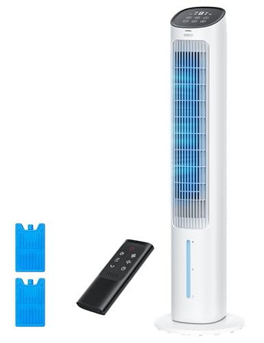 Evaporative Swamp Cooler Tower Fan 40-Inch 80° Oscillating with Remote