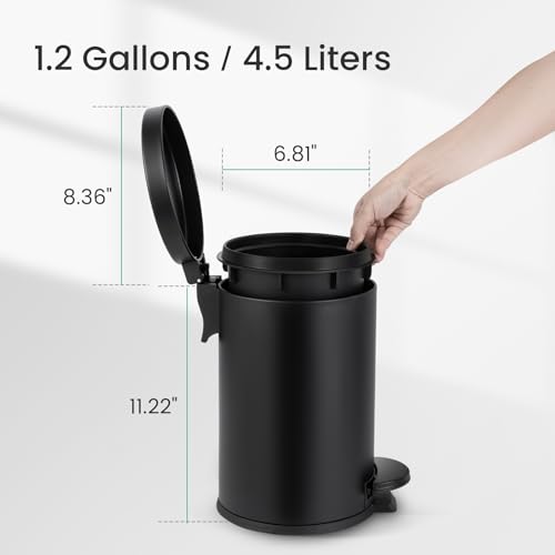 Small Round Stainless Steel Step Trash Can with Soft Close Lid - 1.2 Gal