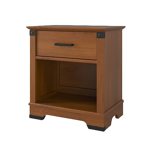 Child Craft Redmond Nightstand in Coach Cherry - Rustic Nursery Bedside Table with Drawer & Shelf