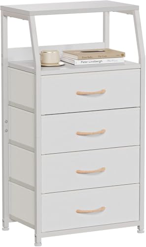 Tall Nightstand with 4 Fabric Drawers & Wood Top - Bedside Dresser