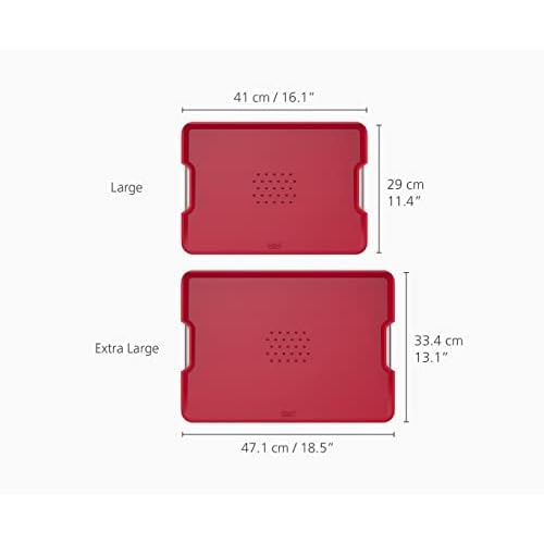 Joseph Joseph Cut&Carve Plus - Non-Slip, Multi-Function, Double-Sided Cutting Board for Food Preparation and Carving- Dishwasher Safe, Extra Large, Red