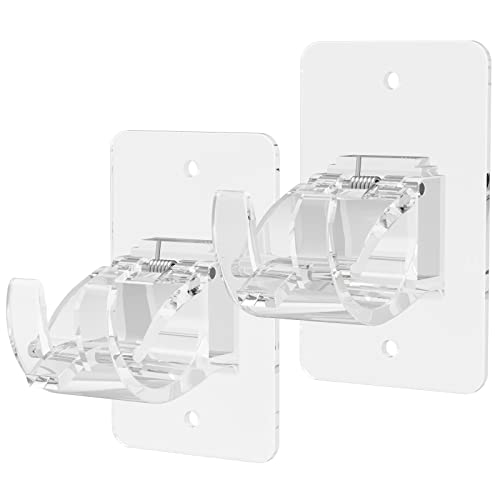 No-Drill Self-Adhesive Curtain Rod Brackets - Clear Holders (2 Pack)