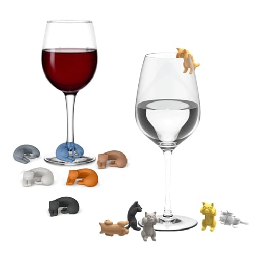 GCFTIFF 12pcs Cat-Shaped Silicone Wine Charms Glass Markers for Bar & Party