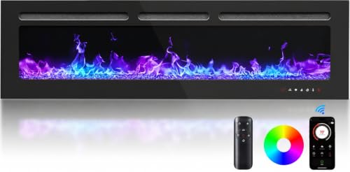 Silonn 50-Inch Smart Electric Fireplace Heater, Wall-Mounted & Recessed with App, Remote, and 20 Flame Colors