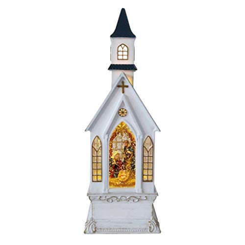 Christmas Musical Church Lantern with Nativity Scene & Swirling Glitter