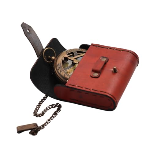 Handcrafted Antique Brass Sundial Compass with Protective Leather Case