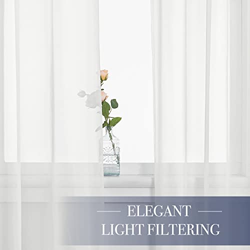 NICETOWN Voile Sheer Window Curtains for Bedroom, Rod Pocket Elegant Airy Sheer Curtains Sweep The Floor for Living Room, W60 x L95, 4 Panels, Ivory