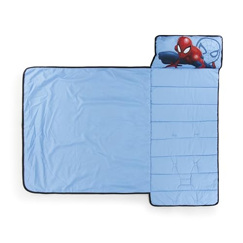 Blue Spiderman Kids Nap Mat with Pillow & Blanket - Toddler Travel Bed
