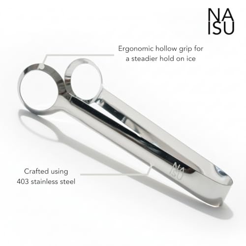 NAISU Premium Stainless Steel Ice Tongs for Clear Ice Spheres & Cubes