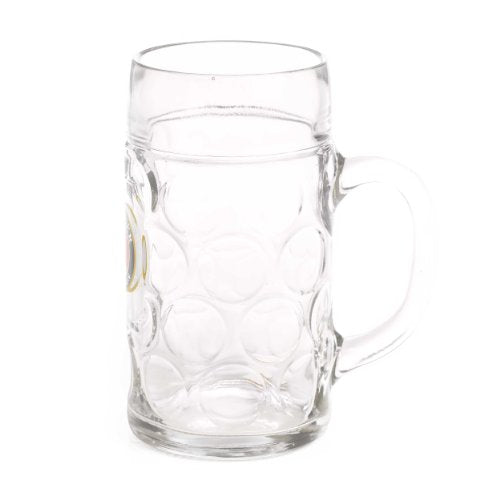 1-Liter Dimpled Glass Beer Mug - Traditional Oktoberfest Style Stein