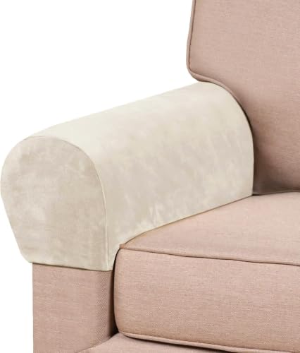 Thick Velvet Stretch Armrest Covers for Chairs and Sofas - 2 Pack, Ivory