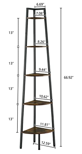 5-Tier Corner Bookshelf, Industrial Rustic Wood Ladder Display Stand