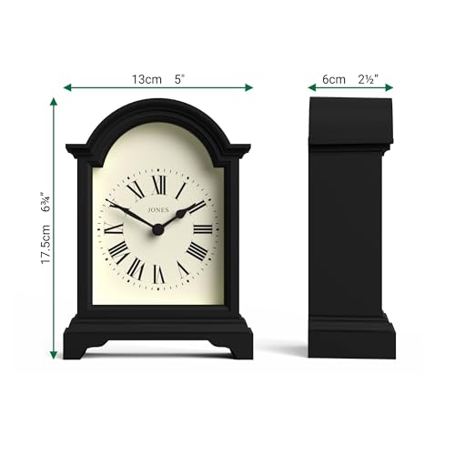 Small Arch Top Mantel Clock, Matte Black Carriage Clock for Desk or Shelf