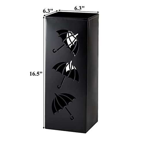 Modern Square Metal Umbrella Stand for Entryway, 16.5-Inch Tall, Black