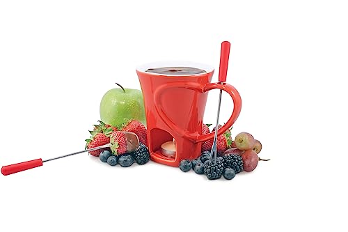 Swissmar Sweetheart 4-Piece Red Fondue Mug Set – Includes Mug, 2 Forks & Tea Light