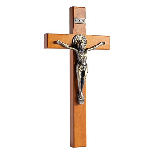10-Inch Wooden Crucifix Wall Cross for Home Decor with Antique Gold Jesus