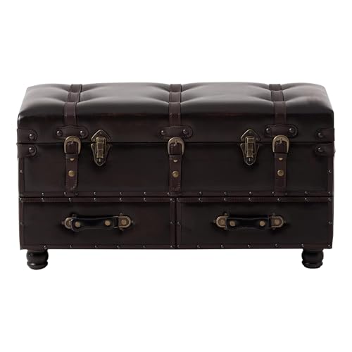 Vintage Faux Leather Storage Bench with Drawers and Hinged Lid
