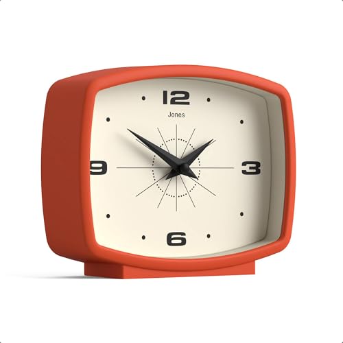 Retro Rectangular Desk Clock, Mid-Century Style Orange Table Clock