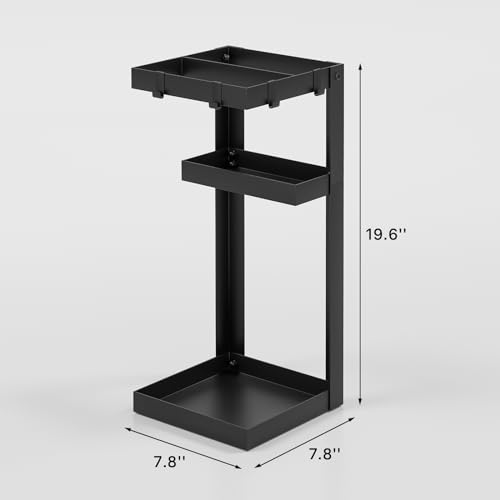 Heavy-Duty Metal Umbrella Stand with Hooks for Entryway Storage
