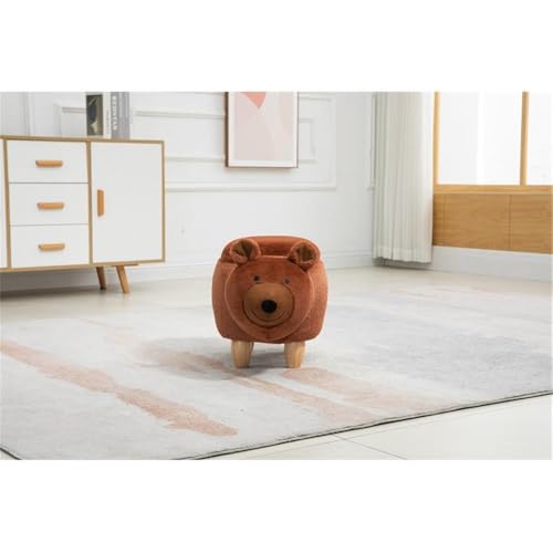 Bear Storage Ottoman with Soft Fur-Like Fabric and Solid Wood Legs