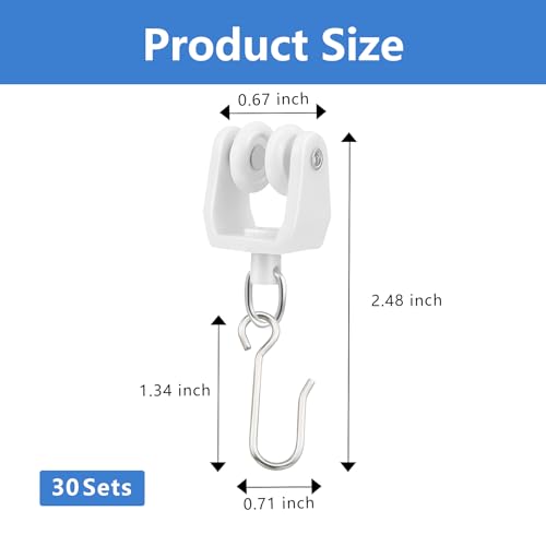 60-Piece Heavy Duty Ceiling Curtain Track Roller and S-Hook Set