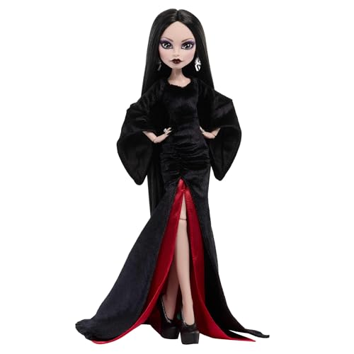 Morticia Addams Collectible Doll in Velvet Gown with Display Stand