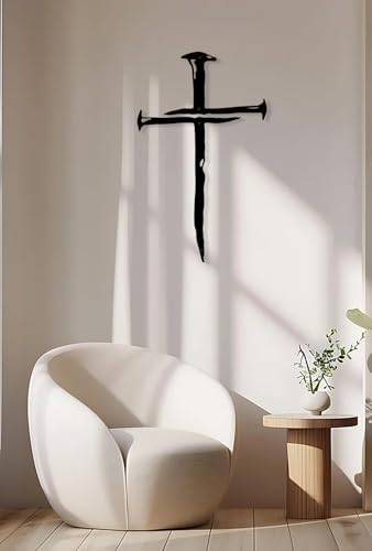 Minimalist Metal Cross Wall Art – 17-Inch Black Iron Religious Home Decor
