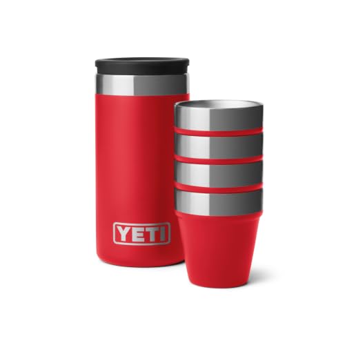 YETI Shot Glasses with Carrying Case - Rescue Red, Set of 4, Stainless Steel