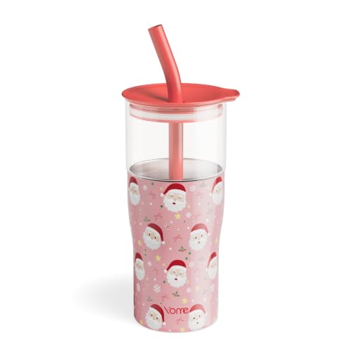 Christmas Insulated Glass Tumbler with Lid & Straw - 20oz Stainless Steel Iced Coffee Cup Gift
