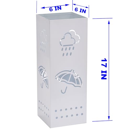 Square Metal Umbrella Stand for Entryway - 17-Inch White Umbrella Holder Bin