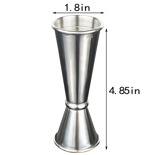 Yuntop Silver Stainless Steel Japanese Style Cocktail Jigger - Double Oz Measuring Cup for Bartending