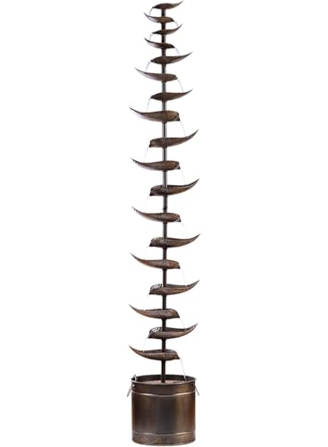 Indoor Outdoor Metal Tiered Leaves Water Fountain - 70 Inch Silver Water Feature, Water Fountain