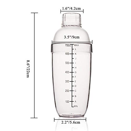 FEOOWV 24 oz Plastic Cocktail Shaker with Scale, Hand Drink Mixer for Bar & Boba Tea