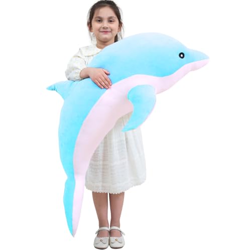 Kekeso Blue 39.37inch Giant Dolphin Plush Toy - Soft Hugging Pillow for Kids