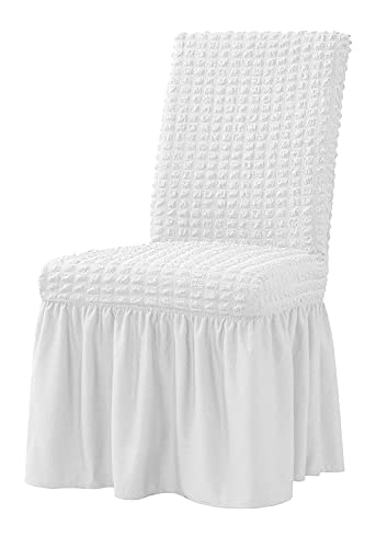 Stretch Dining & Dorm Chair Slipcover with Skirt - Washable White Cover