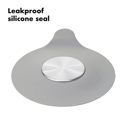 Silicone Bathtub Drain Stopper with Suction Cup and Stainless Steel Accent
