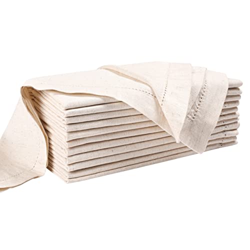 Hemstitched Cotton Linen Dinner Napkins, 18x18 Inch, Set of 12
