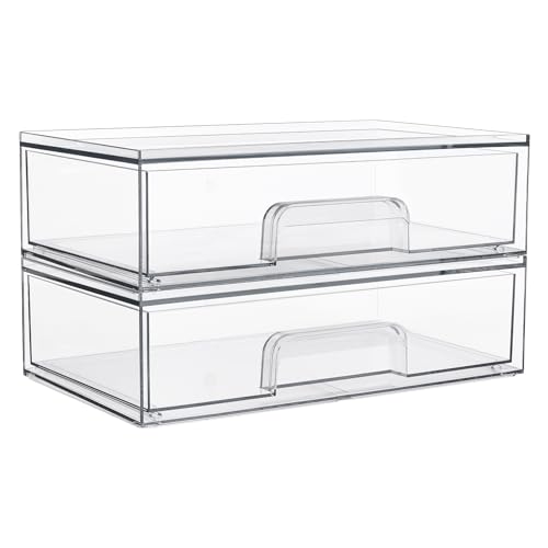 Vtopmart Clear Stackable Storage Drawers - Wide 2 Pack Home Organizer