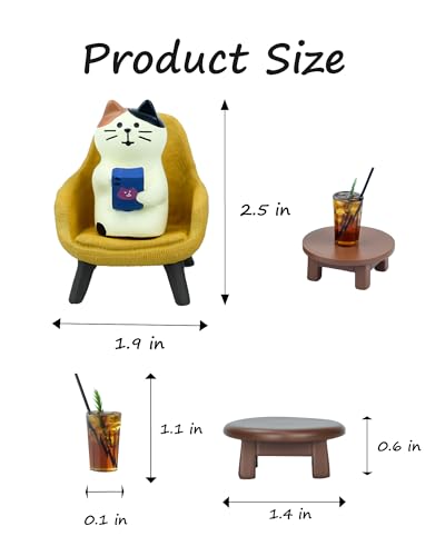 Miniature Cat Figurine Set with Sofa and Coffee - Cute Desk Decor