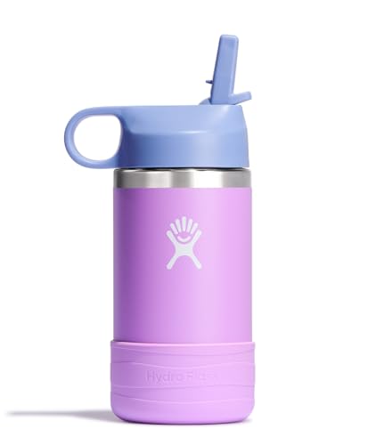 Insulated Kids Stainless Steel Water Bottle with Straw Cap 12 Oz Purple