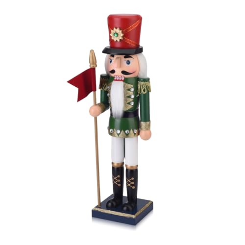 Wooden Nutcracker Soldier Figurine with Spear - 14.4" Holiday Decor