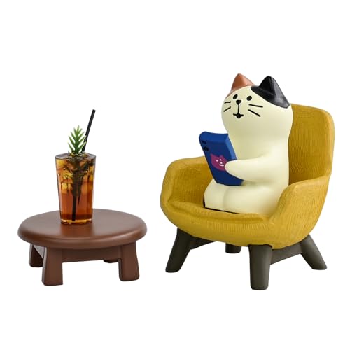 Miniature Cat Figurine Set with Sofa and Coffee - Cute Desk Decor