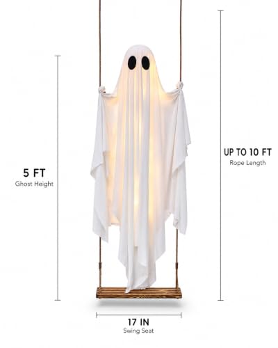 Outdoor Hanging Swing Ghost Halloween Decor with Remote LED Lights