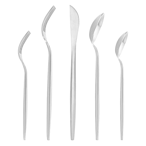 Oliviola Matte Silverware Set for 8 - 40pc Satin Finish Flatware, Silver