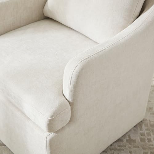 Upholstered Rolling Dining Chairs with Armrests - Set of 2, Cream