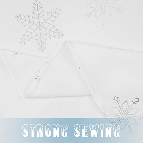 BLEUM CADE Silver Snowflake Christmas Tablecloth 55-inch Round Waterproof Holiday Decor